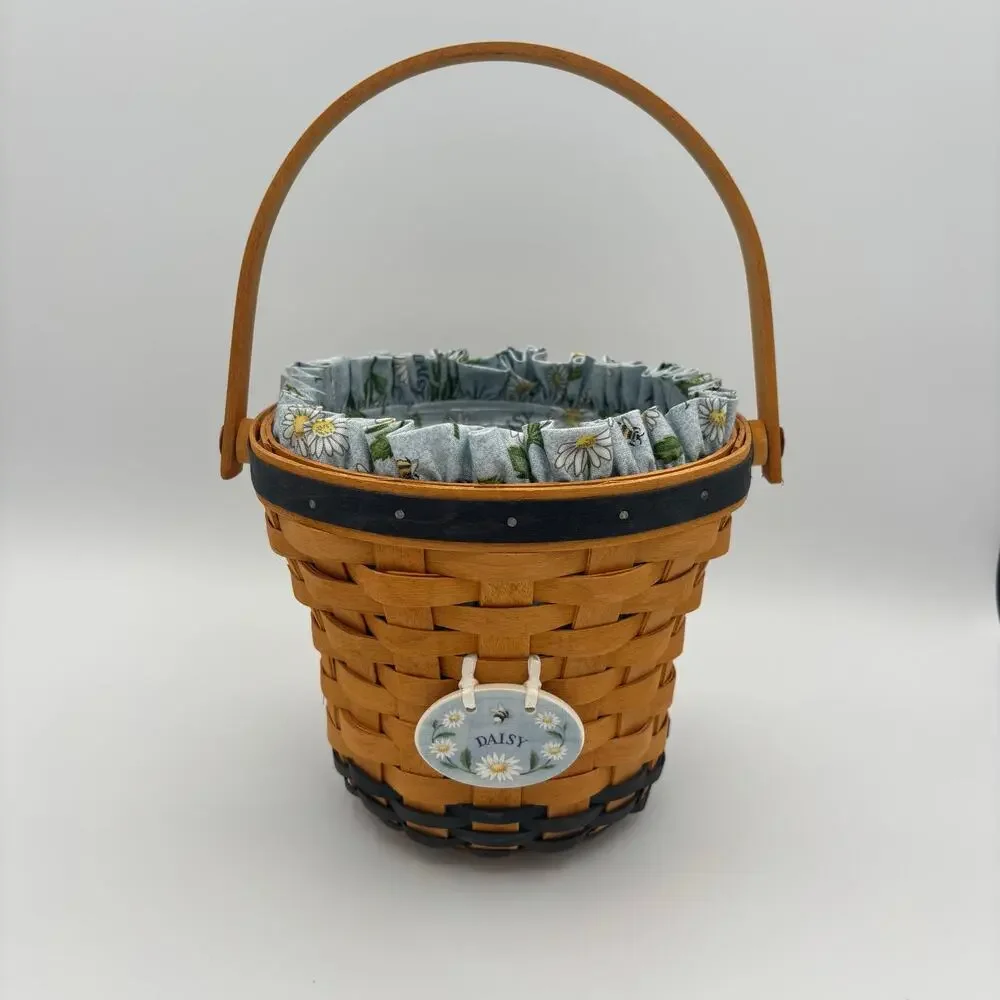 VTG Longaberger 1999 May Series Daisy Basket w/ Liner, Protector, and Tie-On